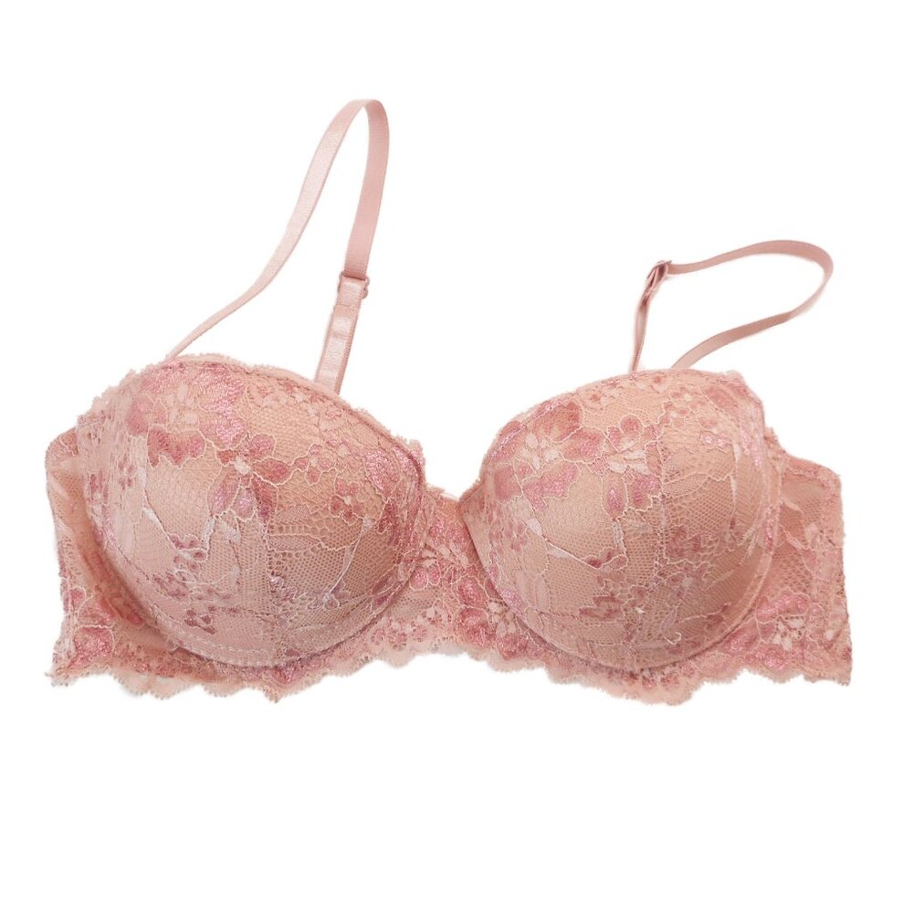 Nanette Lepore Padded Push Up Bra 34B Lace Light Pink Floral Underwire
